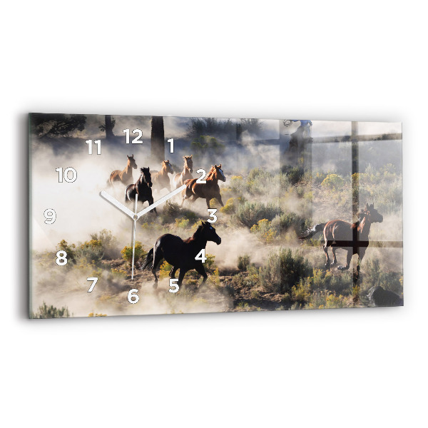 Horloge rectangulaire horizontale Un troupeau de chevaux au galop