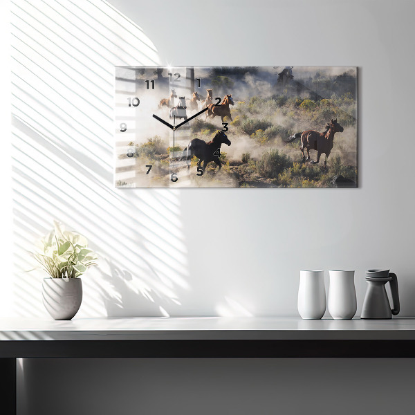 Horloge rectangulaire horizontale Un troupeau de chevaux au galop