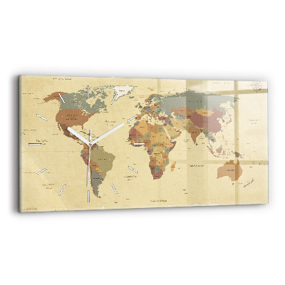 Horloge rectangulaire horizontale Carte du monde vintage