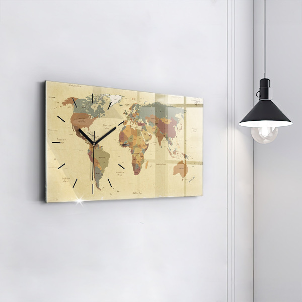 Horloge rectangulaire horizontale Carte du monde vintage