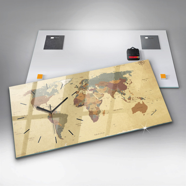 Horloge rectangulaire horizontale Carte du monde vintage