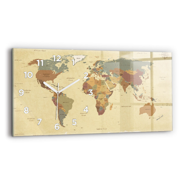 Horloge rectangulaire horizontale Carte du monde vintage