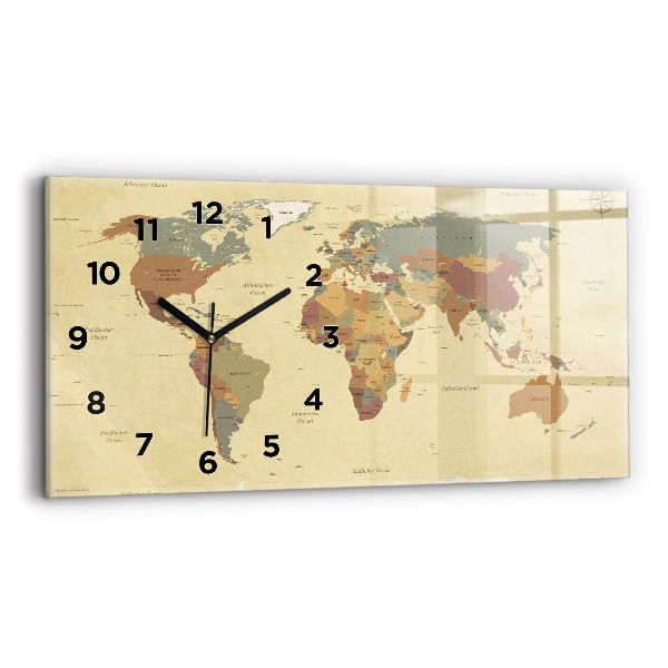 Horloge rectangulaire horizontale Carte du monde vintage