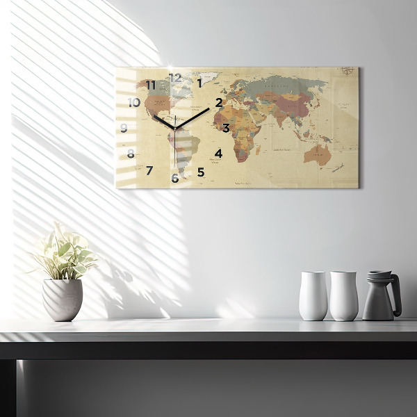 Horloge rectangulaire horizontale Carte du monde vintage