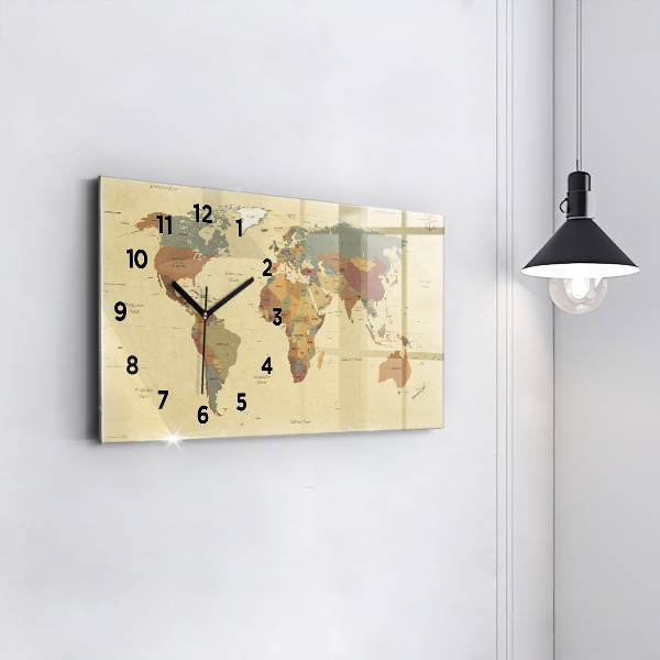 Horloge rectangulaire horizontale Carte du monde vintage