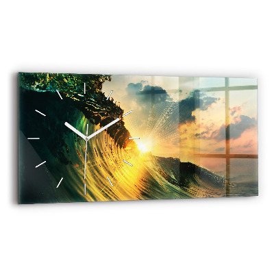 Horloge rectangulaire horizontale Perspective du coucher de soleil sur les vagues