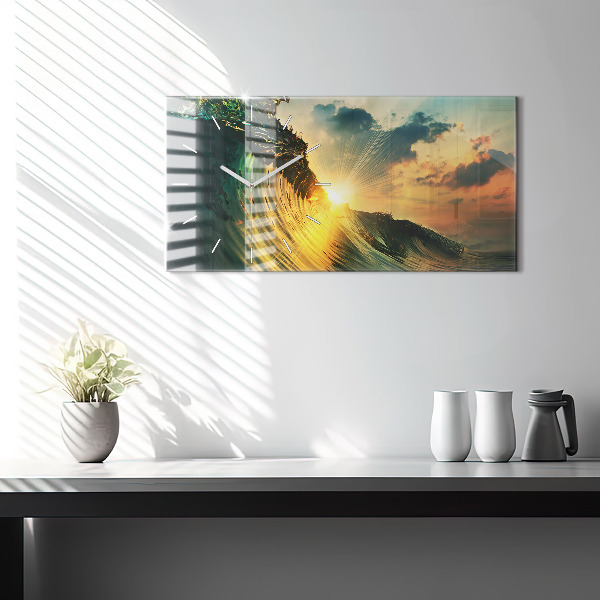 Horloge rectangulaire horizontale Perspective du coucher de soleil sur les vagues