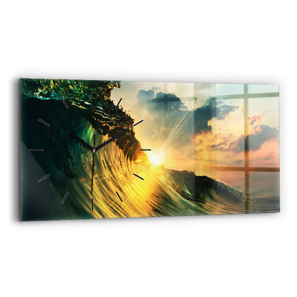 Horloge rectangulaire horizontale Perspective du coucher de soleil sur les vagues