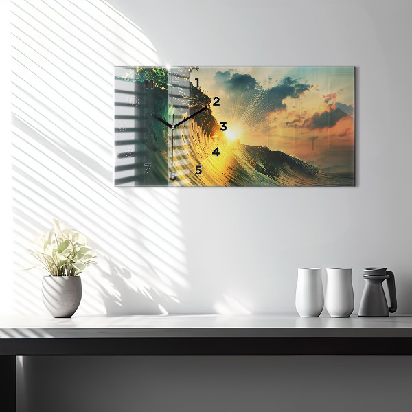 Horloge rectangulaire horizontale Perspective du coucher de soleil sur les vagues