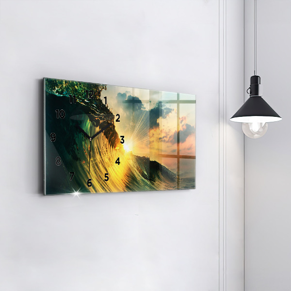 Horloge rectangulaire horizontale Perspective du coucher de soleil sur les vagues