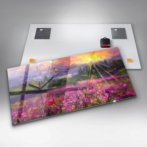Horloge rectangulaire horizontale Prairie au coucher du soleil