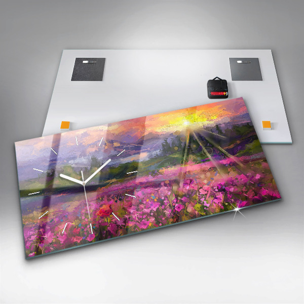Horloge rectangulaire horizontale Prairie au coucher du soleil