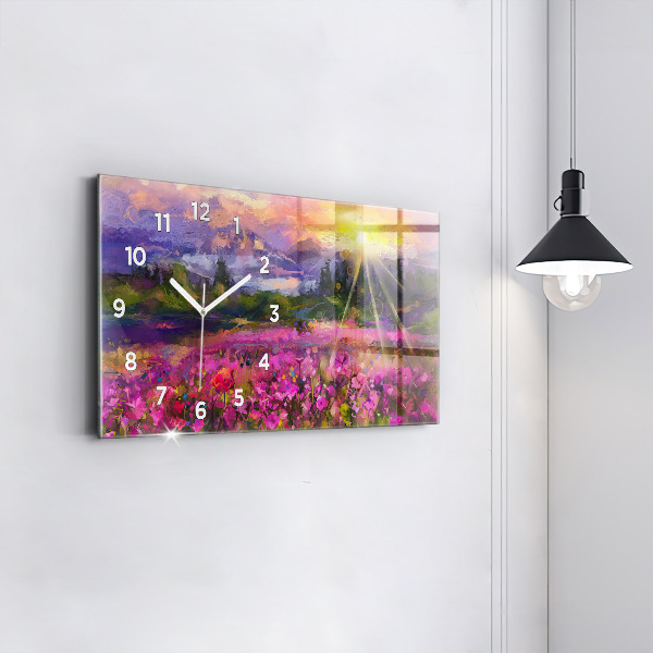 Horloge rectangulaire horizontale Prairie au coucher du soleil
