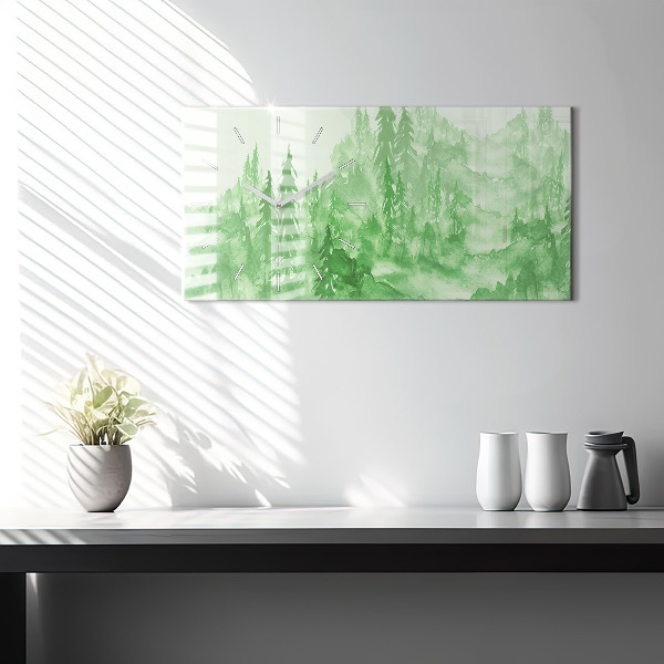 Horloge rectangulaire horizontale Peinture de forêt verte