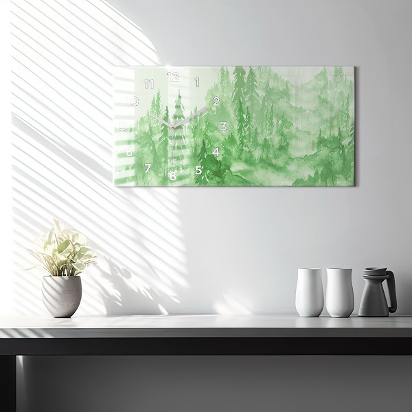 Horloge rectangulaire horizontale Peinture de forêt verte