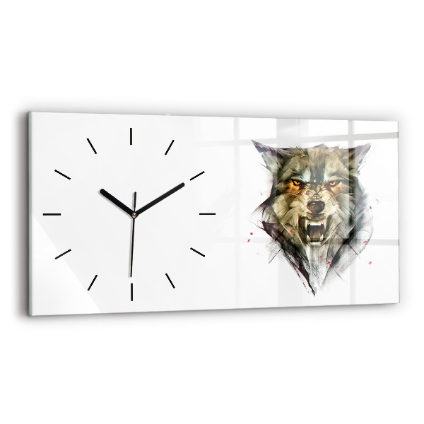 Horloge rectangulaire horizontale 'Portrait dessiné d''un loup'