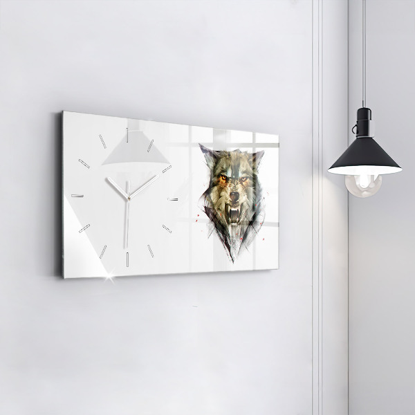 Horloge rectangulaire horizontale 'Portrait dessiné d''un loup'
