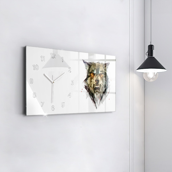 Horloge rectangulaire horizontale 'Portrait dessiné d''un loup'