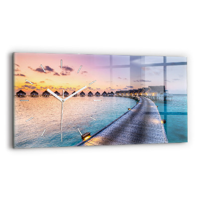 Horloge rectangulaire horizontale Coucher de soleil aux Maldives