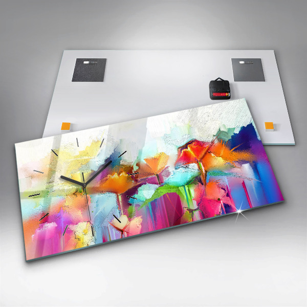 Horloge rectangulaire horizontale Fleurs abstraites