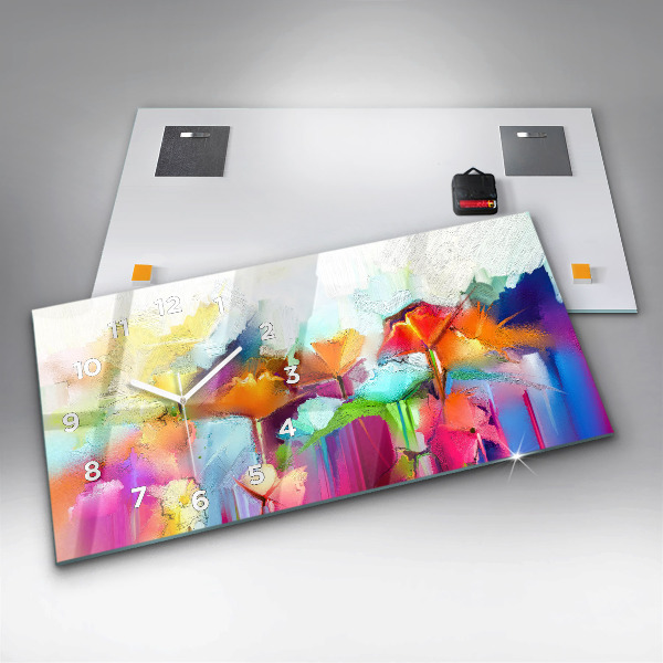 Horloge rectangulaire horizontale Fleurs abstraites