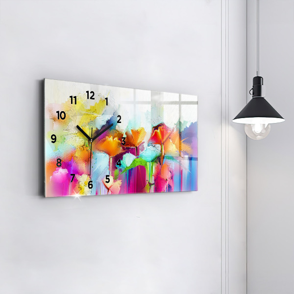 Horloge rectangulaire horizontale Fleurs abstraites