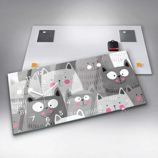 Horloge murale horizontale Motif avec des chats