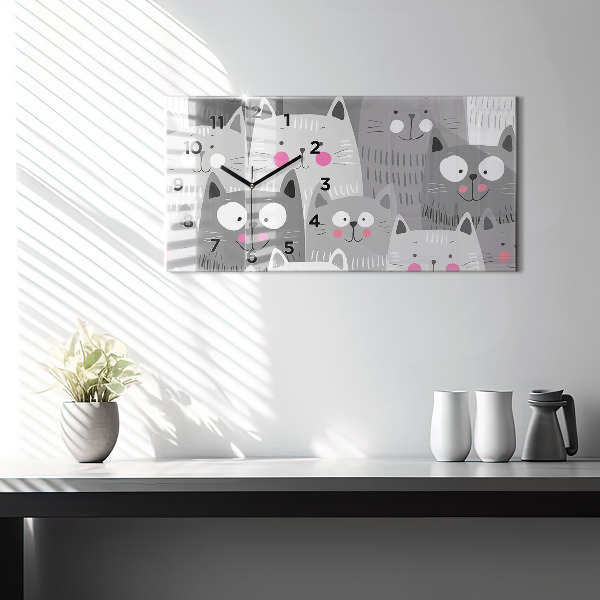 Horloge murale horizontale Motif avec des chats