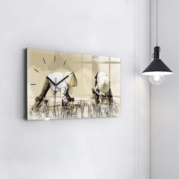 Horloge rectangulaire horizontale Femme cueillant du riz