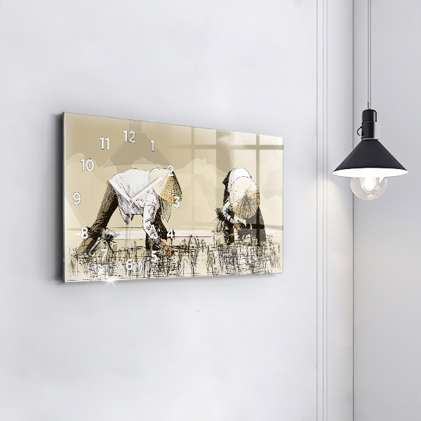 Horloge rectangulaire horizontale Femme cueillant du riz