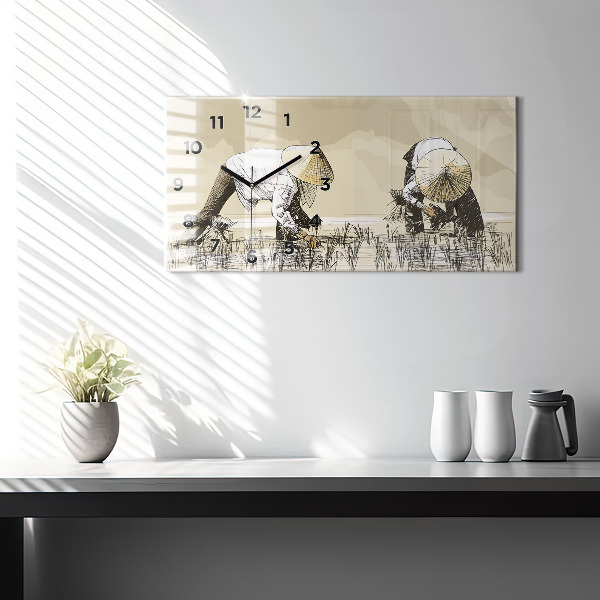Horloge rectangulaire horizontale Femme cueillant du riz