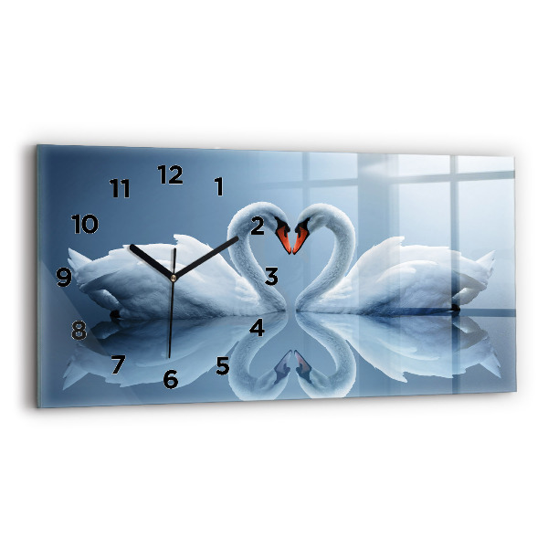 Horloge rectangulaire horizontale Des cygnes dans le cœur