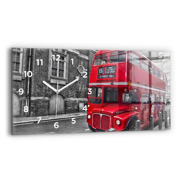 Horloge rectangulaire horizontale Bus rouge à impériale