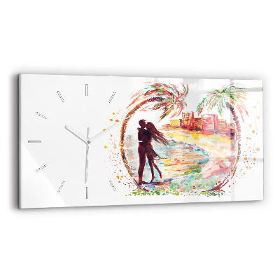Horloge rectangulaire horizontale Aquarelle Amour sur Miami Beach