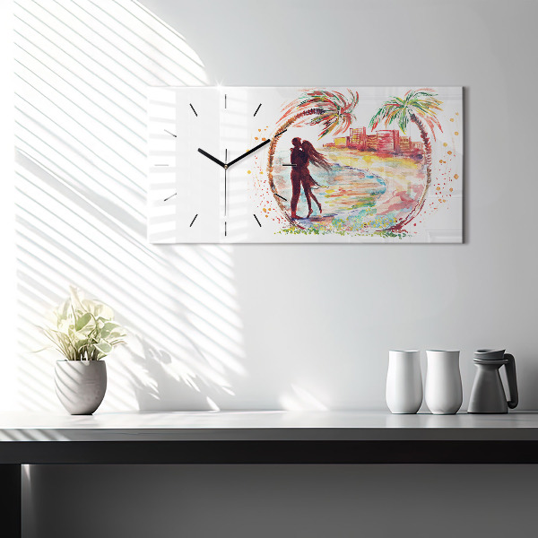 Horloge rectangulaire horizontale Aquarelle Amour sur Miami Beach