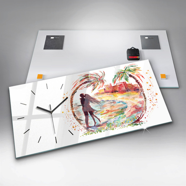 Horloge rectangulaire horizontale Aquarelle Amour sur Miami Beach