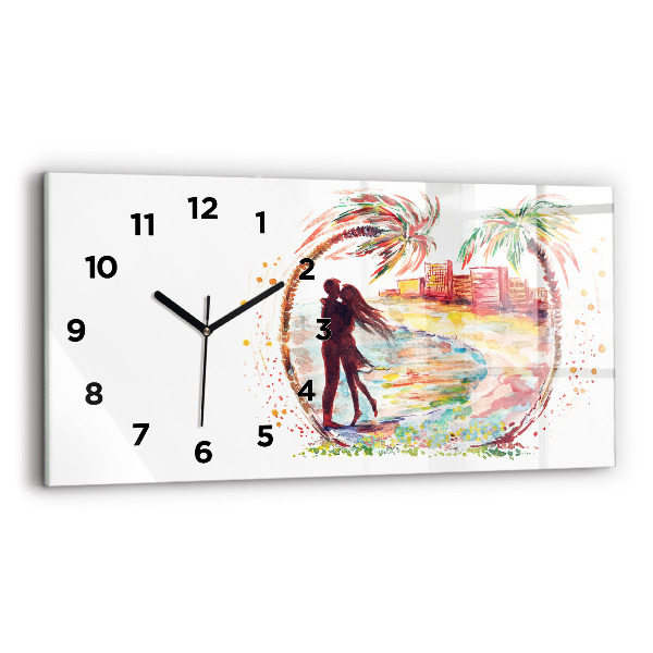 Horloge rectangulaire horizontale Aquarelle Amour sur Miami Beach