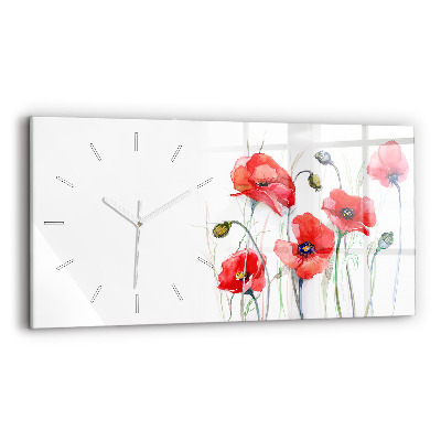 Horloge rectangulaire horizontale Coquelicots rouges peints
