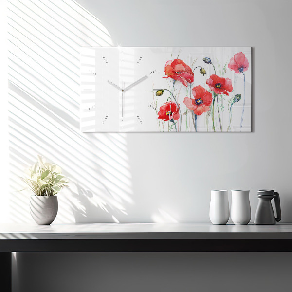 Horloge rectangulaire horizontale Coquelicots rouges peints