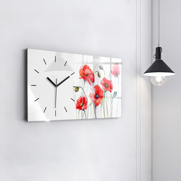 Horloge rectangulaire horizontale Coquelicots rouges peints