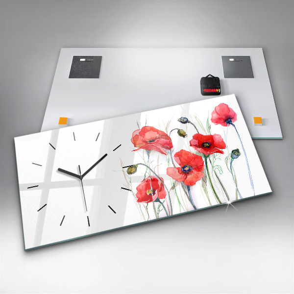 Horloge rectangulaire horizontale Coquelicots rouges peints