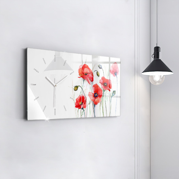 Horloge rectangulaire horizontale Coquelicots rouges peints