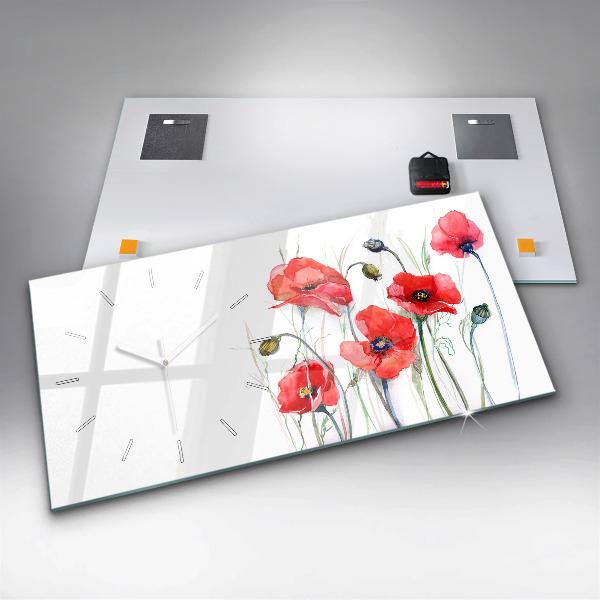 Horloge rectangulaire horizontale Coquelicots rouges peints