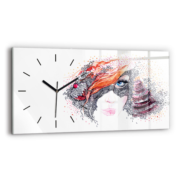 Horloge rectangulaire horizontale Douce femme avec un gâteau