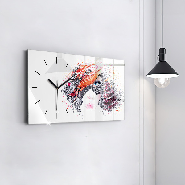 Horloge rectangulaire horizontale Douce femme avec un gâteau