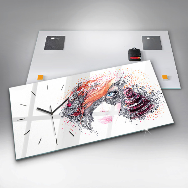 Horloge rectangulaire horizontale Douce femme avec un gâteau