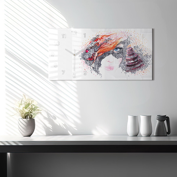 Horloge rectangulaire horizontale Douce femme avec un gâteau