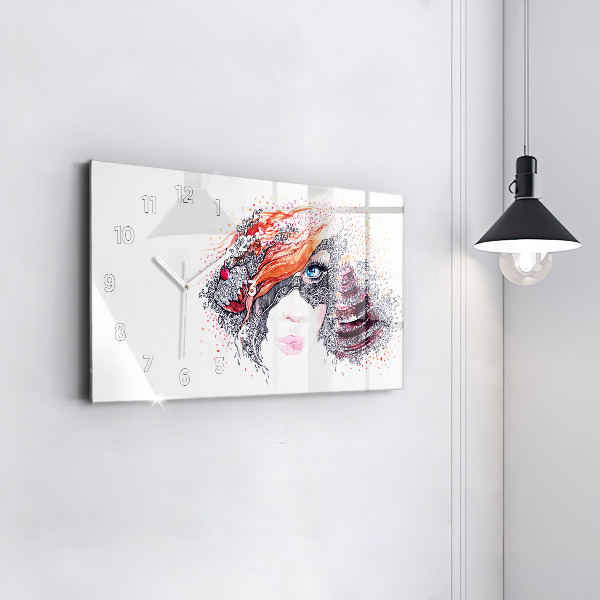 Horloge rectangulaire horizontale Douce femme avec un gâteau