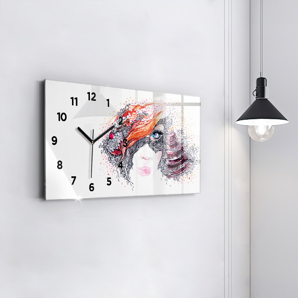 Horloge rectangulaire horizontale Douce femme avec un gâteau