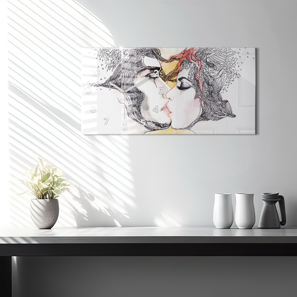 Horloge rectangulaire horizontale 'Dessin de baiser d''amour'